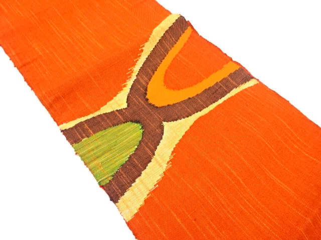 手織り真綿紬　抽象模様織り出し名古屋帯